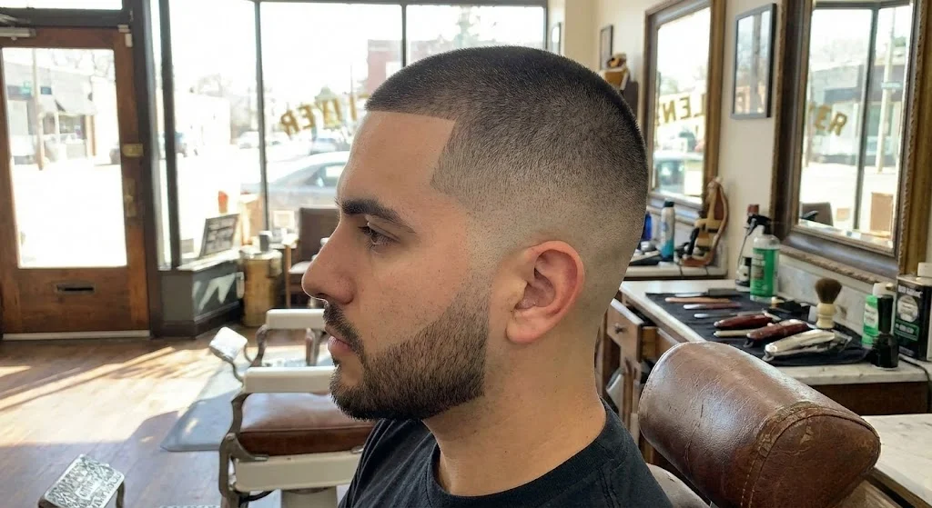Man with buzz cut line-up and high skin fade